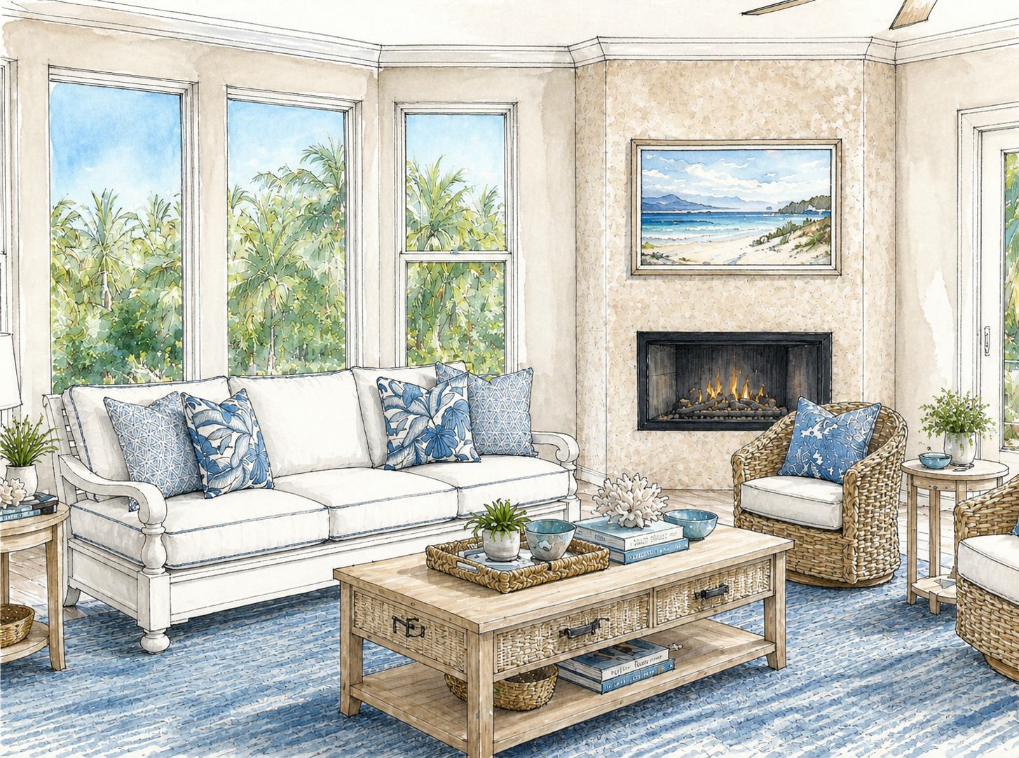 Coastal living room design concept