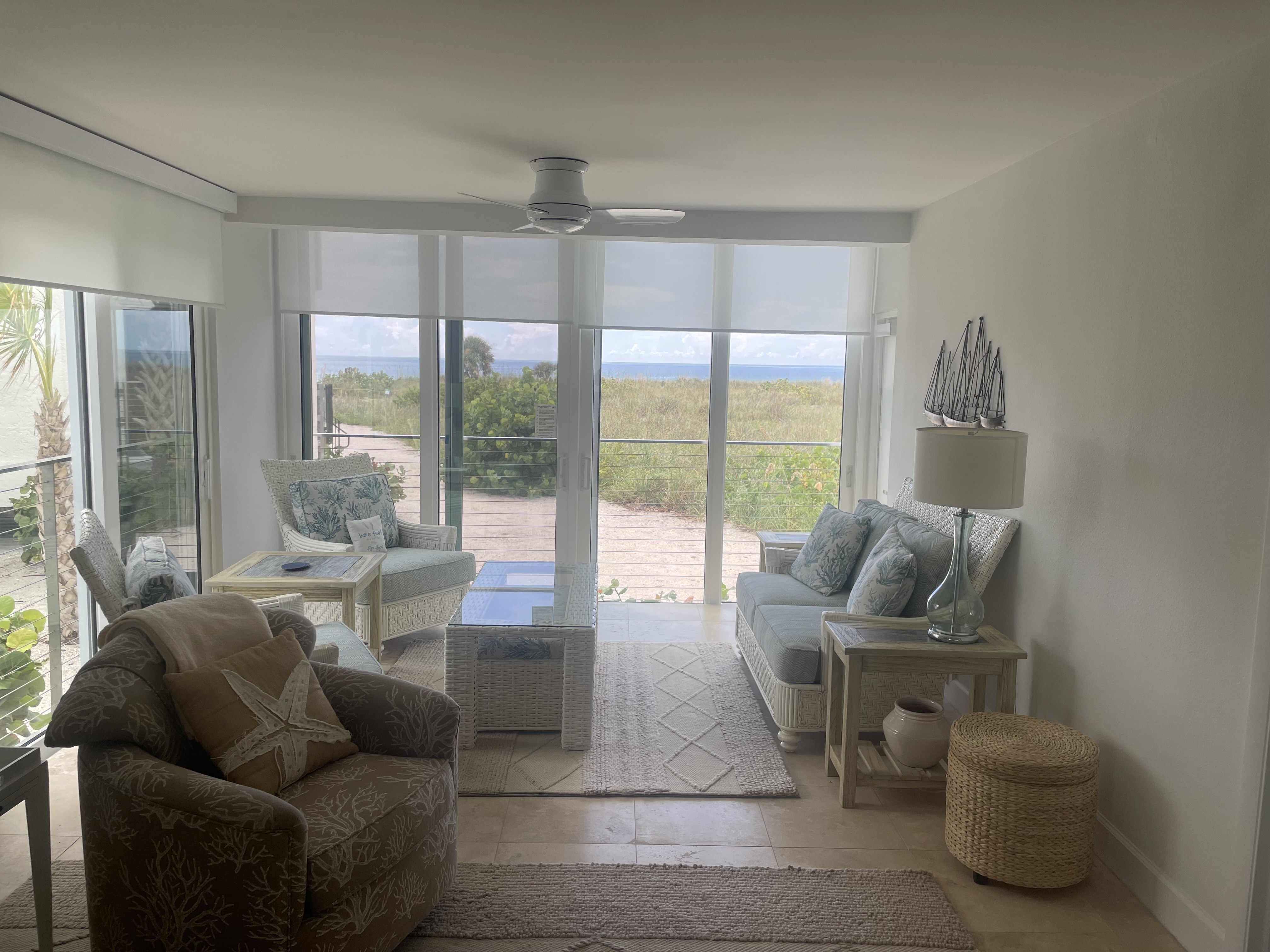 Wide view of the completed furnished lanai facing the ocean