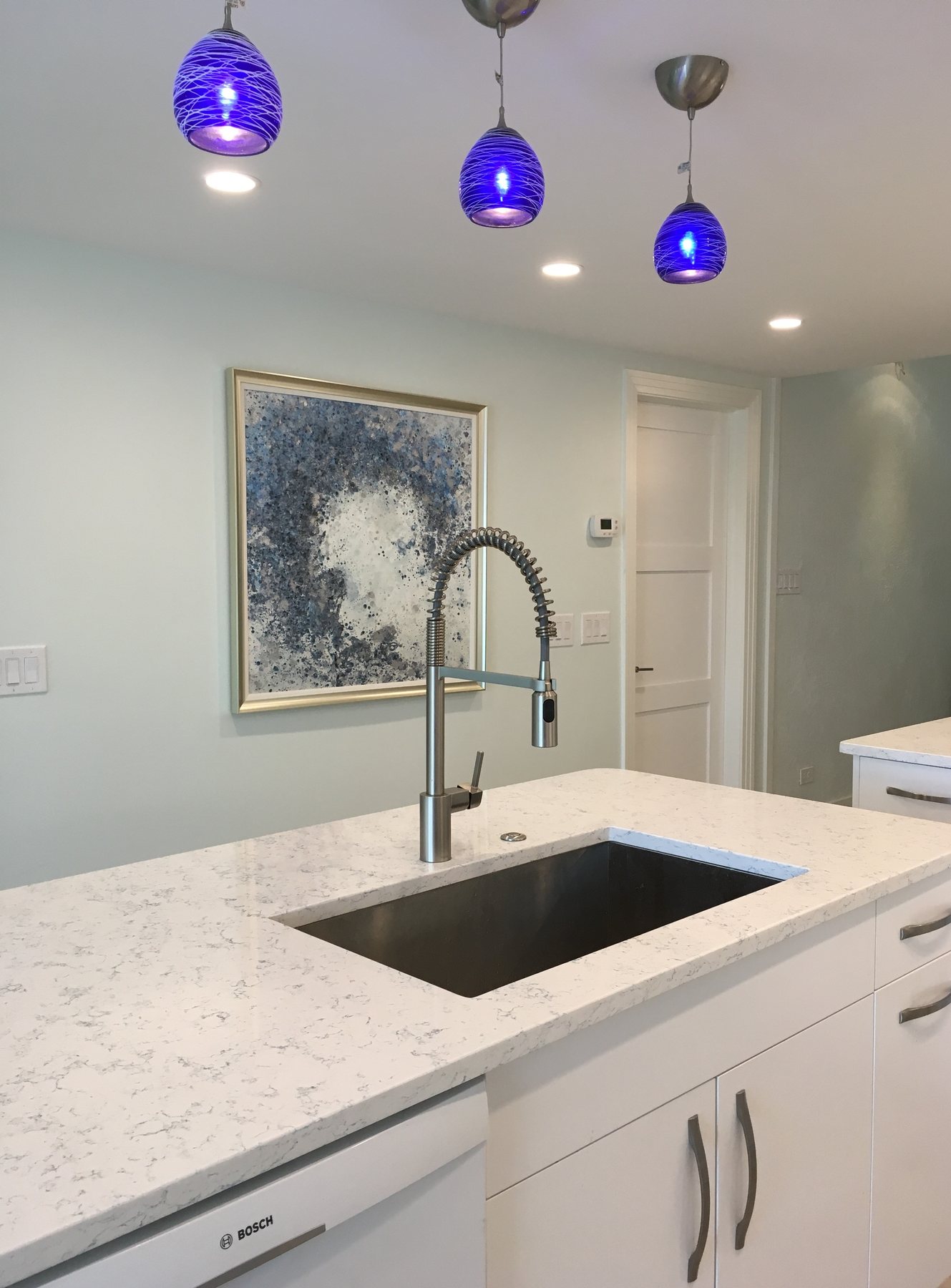 Waterfall counter and island sink