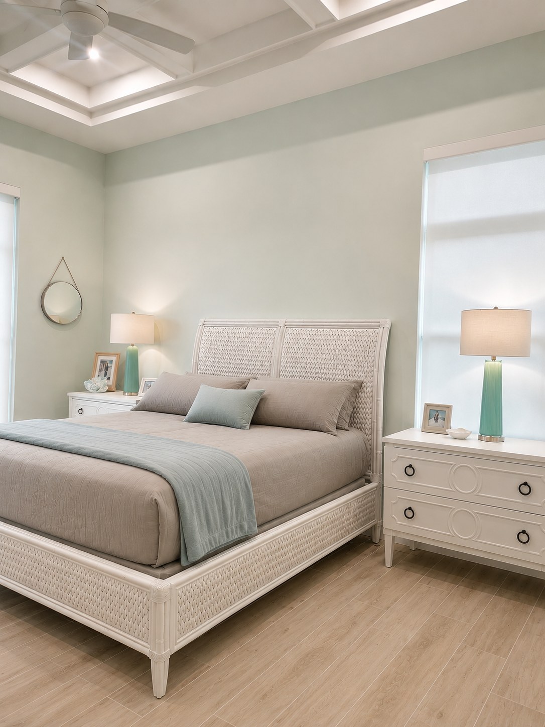 Coastal bedroom designed and furnished by Seaboard