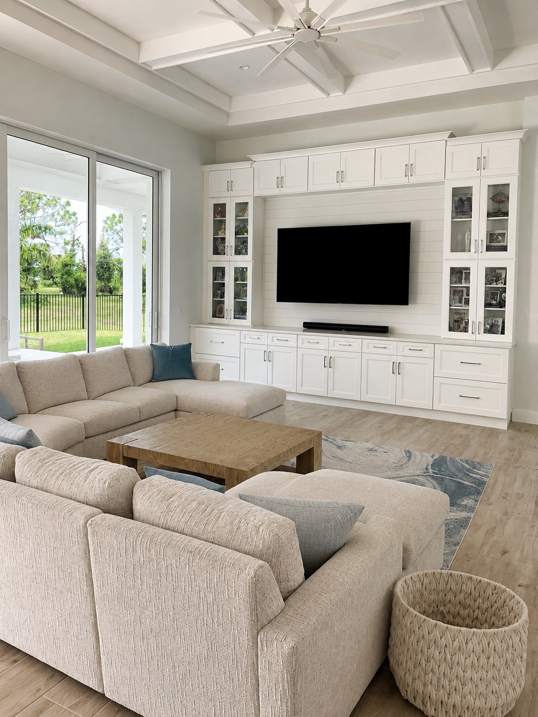 Coastal living room cabinetry and remodeling completed by Seaboard