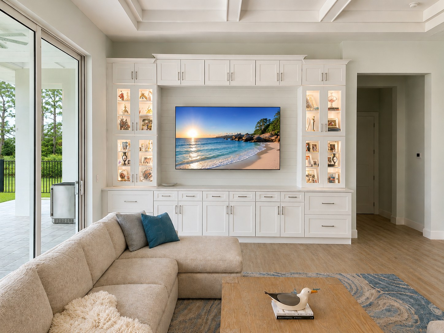 Coastal living room built, designed, and furnished by Seaboard