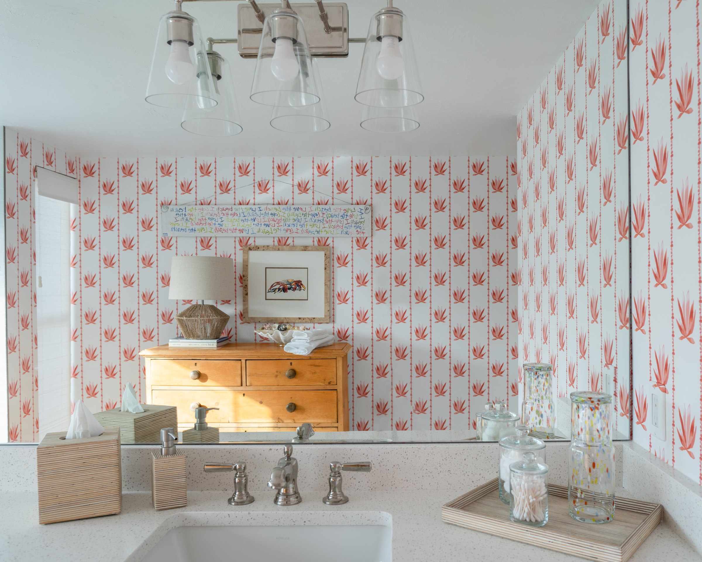 Completed patterned bathroom and vanity
